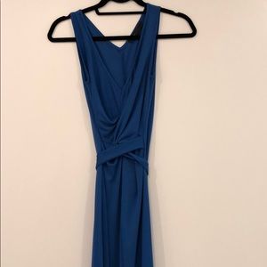 BCBG blue wrap front long dress